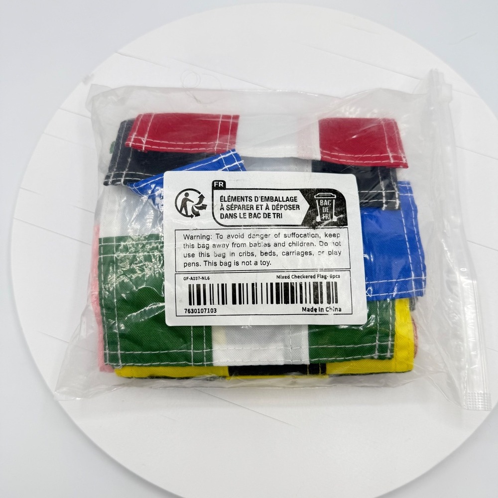 6pk Nylon 8"x6" White & Black Checkered Golf Flags w/Built-In Flag Tube, New